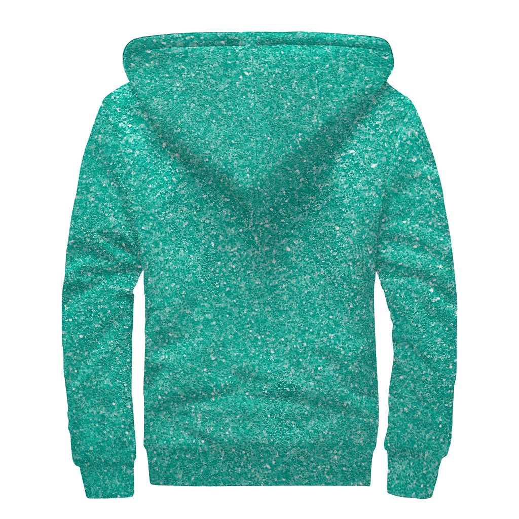 Turquoise (NOT Real) Glitter Print Sherpa Lined Zip Up Hoodie