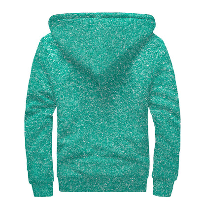 Turquoise (NOT Real) Glitter Print Sherpa Lined Zip Up Hoodie