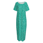 Turquoise (NOT Real) Glitter Print Short Sleeve Long Nightdress