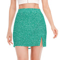 Turquoise (NOT Real) Glitter Print Side Slit Mini Skirt