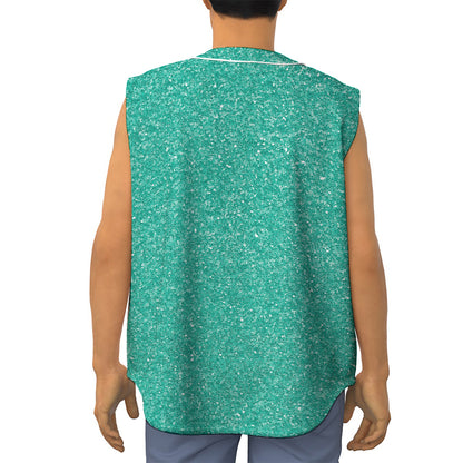 Turquoise (NOT Real) Glitter Print Sleeveless Baseball Jersey