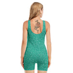 Turquoise (NOT Real) Glitter Print Sleeveless One Piece Swimsuit