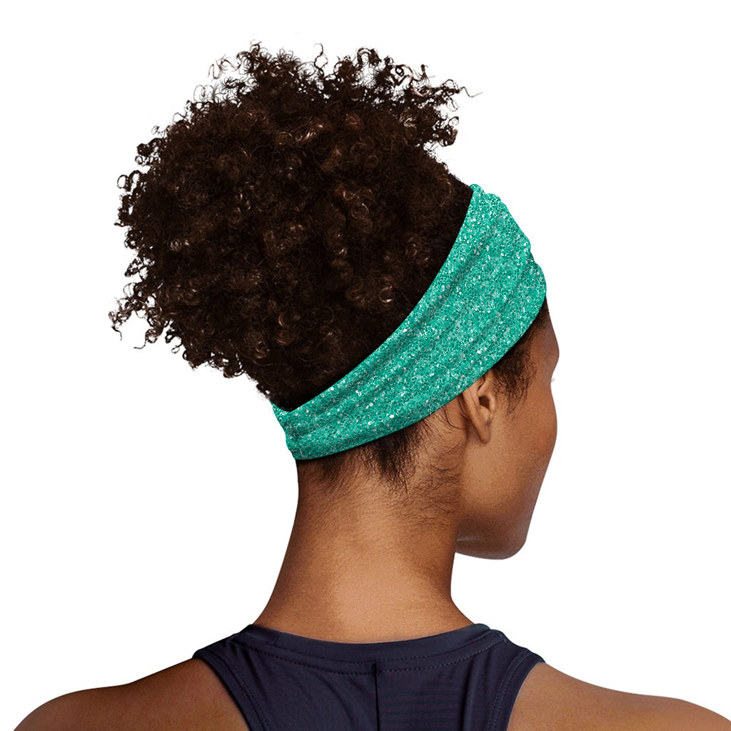 Turquoise (NOT Real) Glitter Print Sports Headband