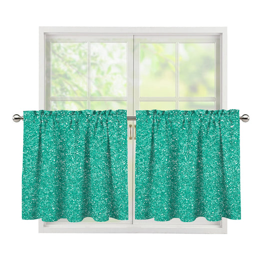 Turquoise (NOT Real) Glitter Print Tier Curtains