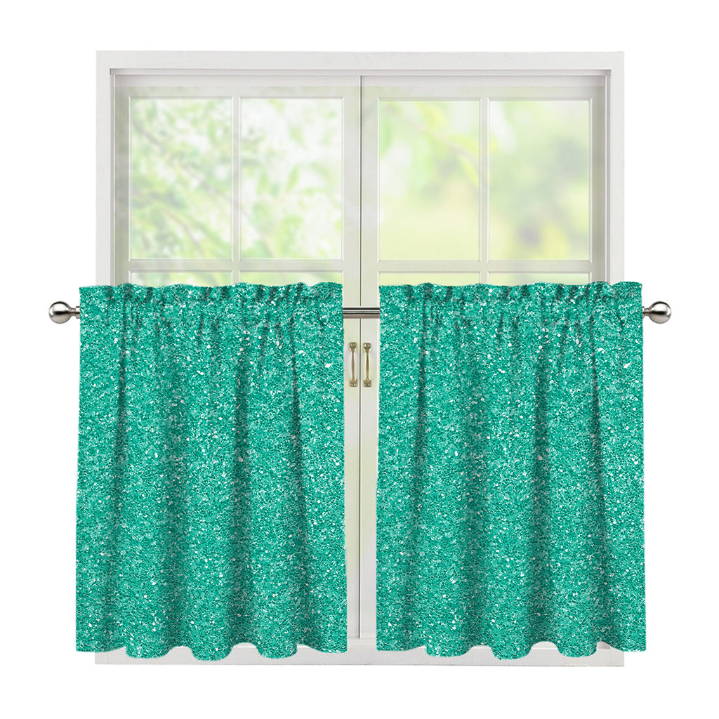 Turquoise (NOT Real) Glitter Print Tier Curtains