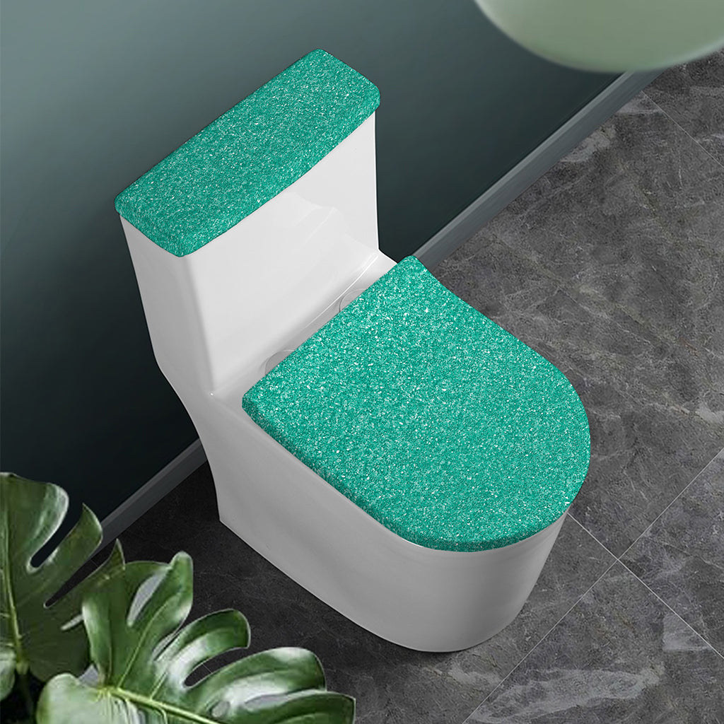 Turquoise (NOT Real) Glitter Print Toilet Lid And Tank Cover Set