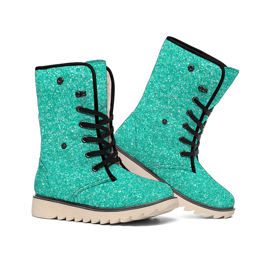 Turquoise (NOT Real) Glitter Print Winter Boots