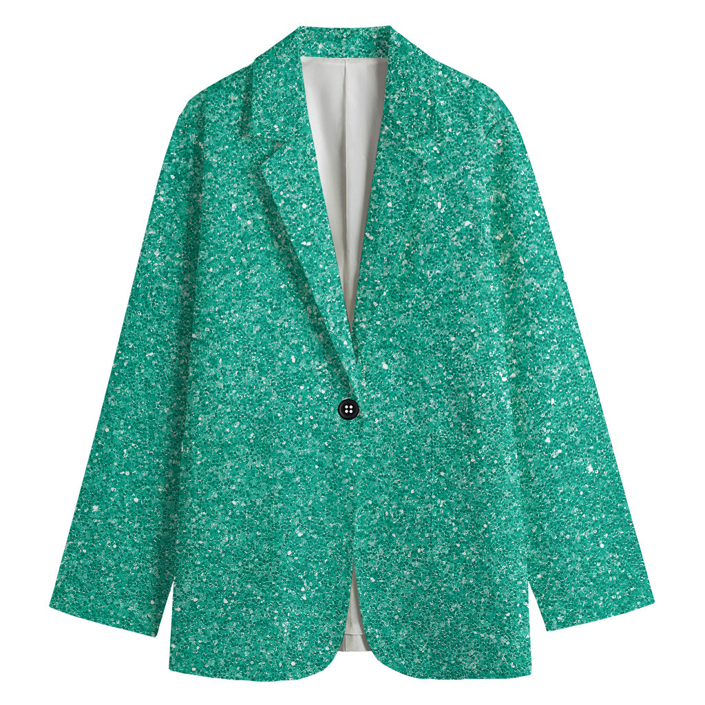 Turquoise (NOT Real) Glitter Print Women's Blazer