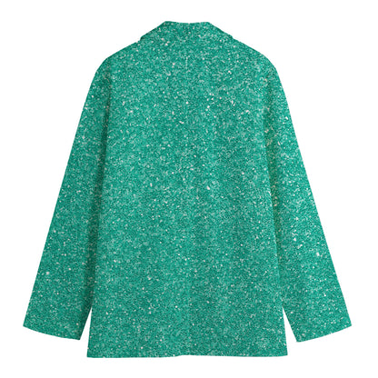Turquoise (NOT Real) Glitter Print Women's Blazer