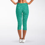 Turquoise (NOT Real) Glitter Print Women's Capri Leggings