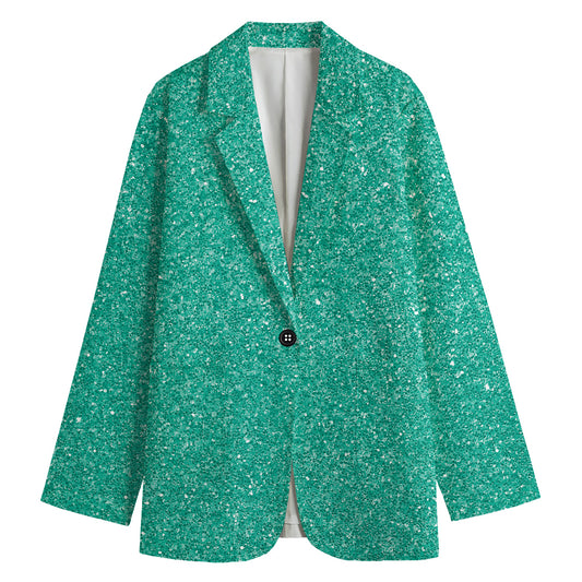 Turquoise (NOT Real) Glitter Print Women's Cotton Blazer