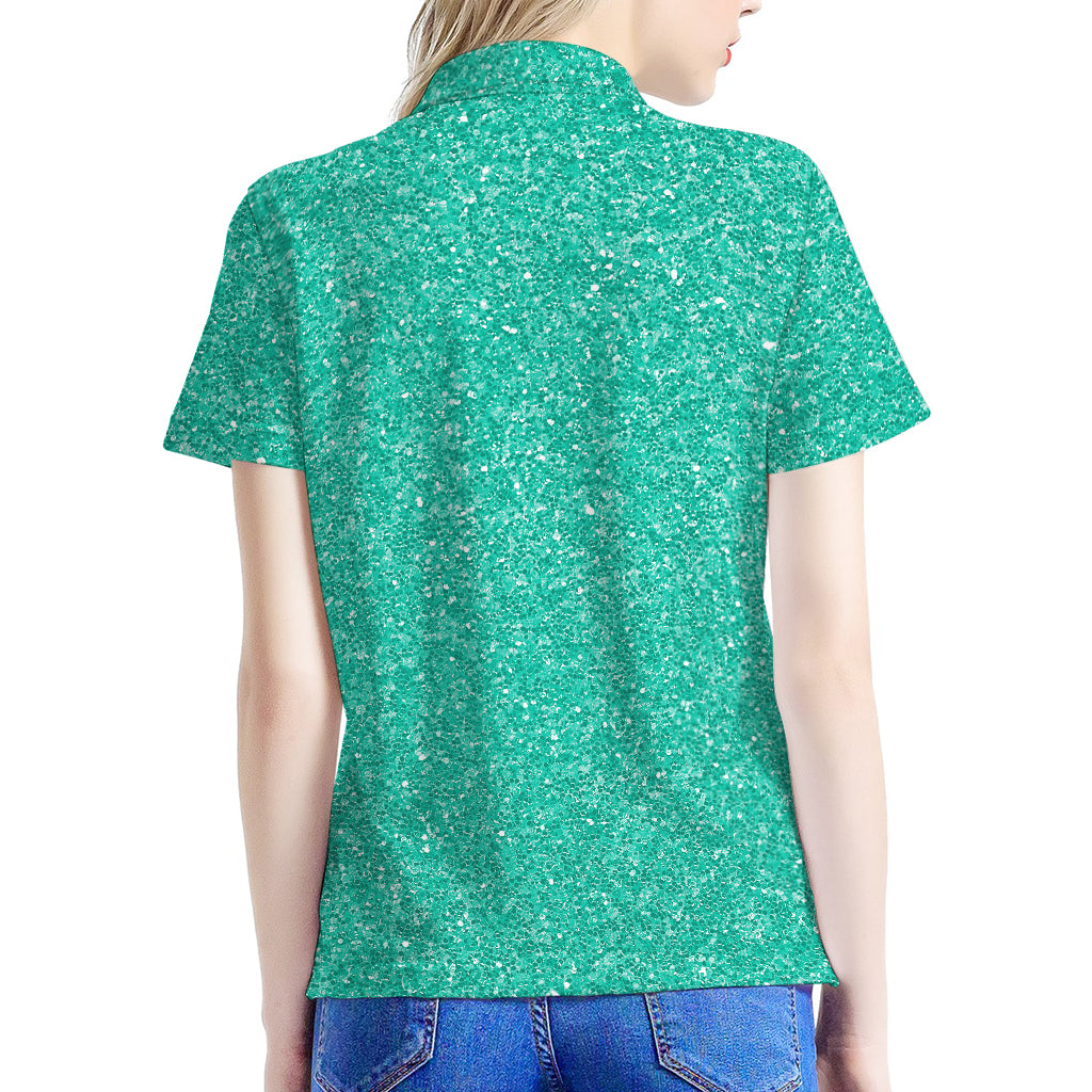 Turquoise (NOT Real) Glitter Print Women's Polo Shirt