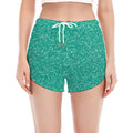 Turquoise (NOT Real) Glitter Print Women's Split Running Shorts