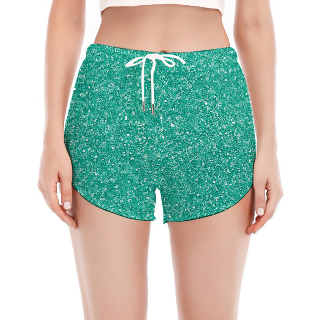 Turquoise (NOT Real) Glitter Print Women's Split Running Shorts
