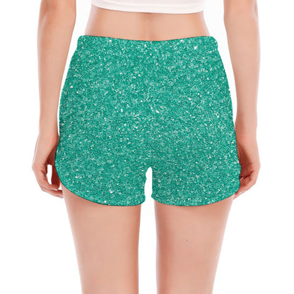 Turquoise (NOT Real) Glitter Print Women's Split Running Shorts