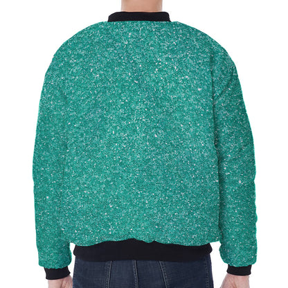 Turquoise (NOT Real) Glitter Print Zip Sleeve Bomber Jacket