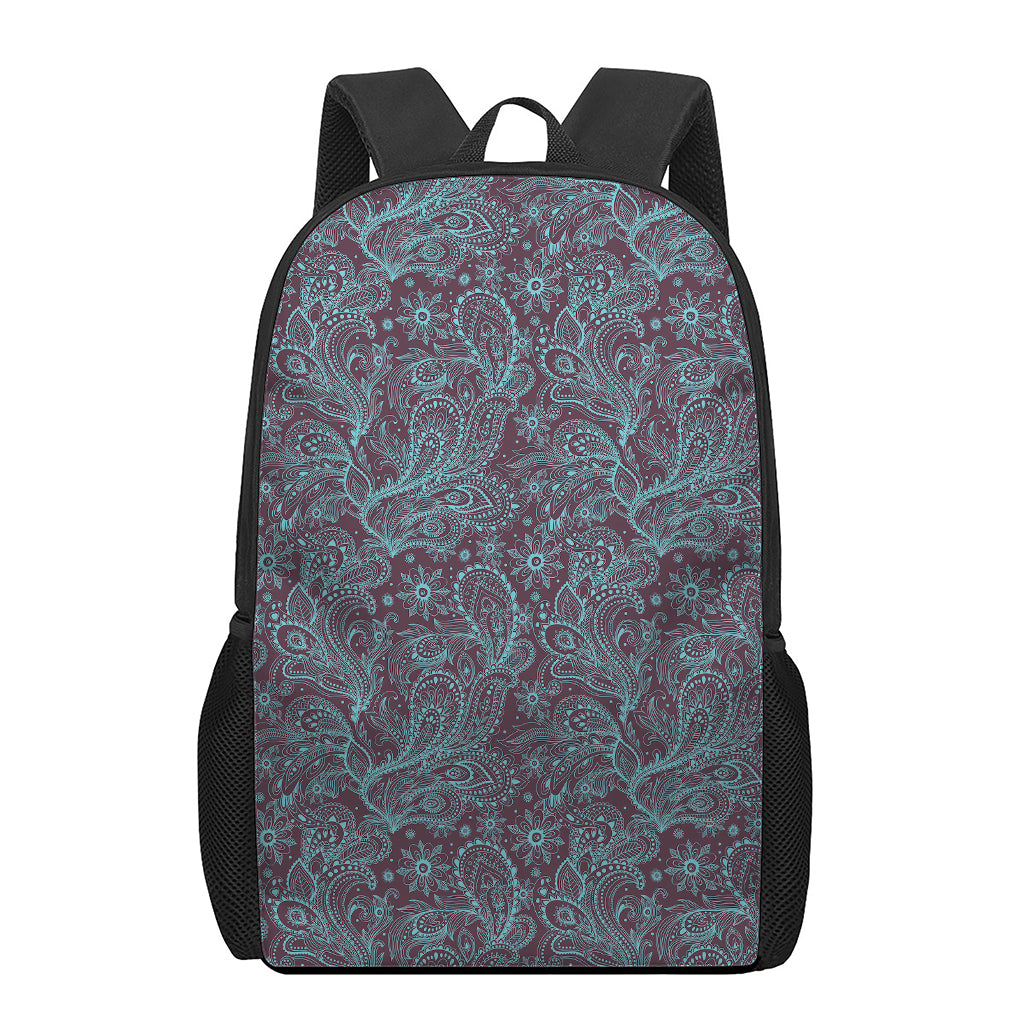 Turquoise Paisley Pattern Print 17 Inch Backpack