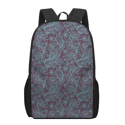 Turquoise Paisley Pattern Print 17 Inch Backpack