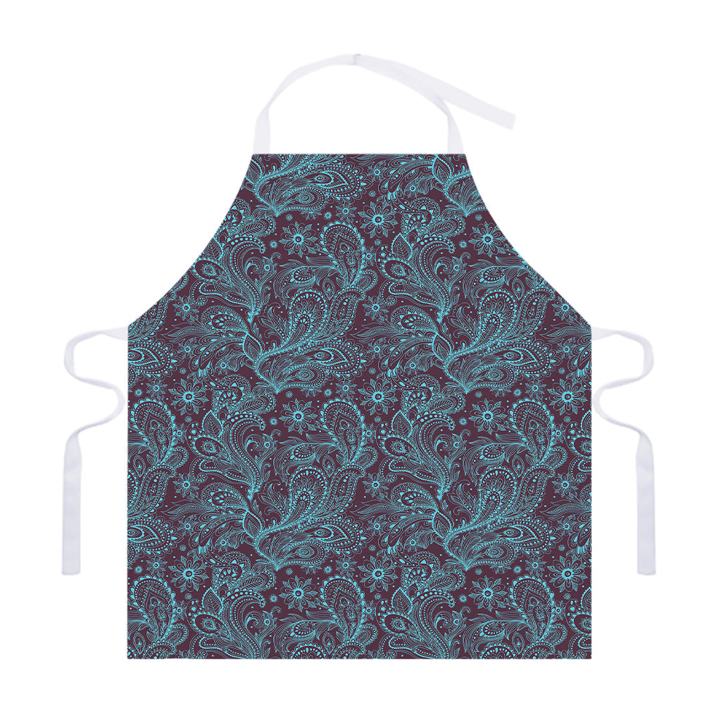 Turquoise Paisley Pattern Print Adjustable Apron