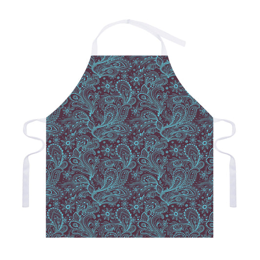 Turquoise Paisley Pattern Print Adjustable Apron