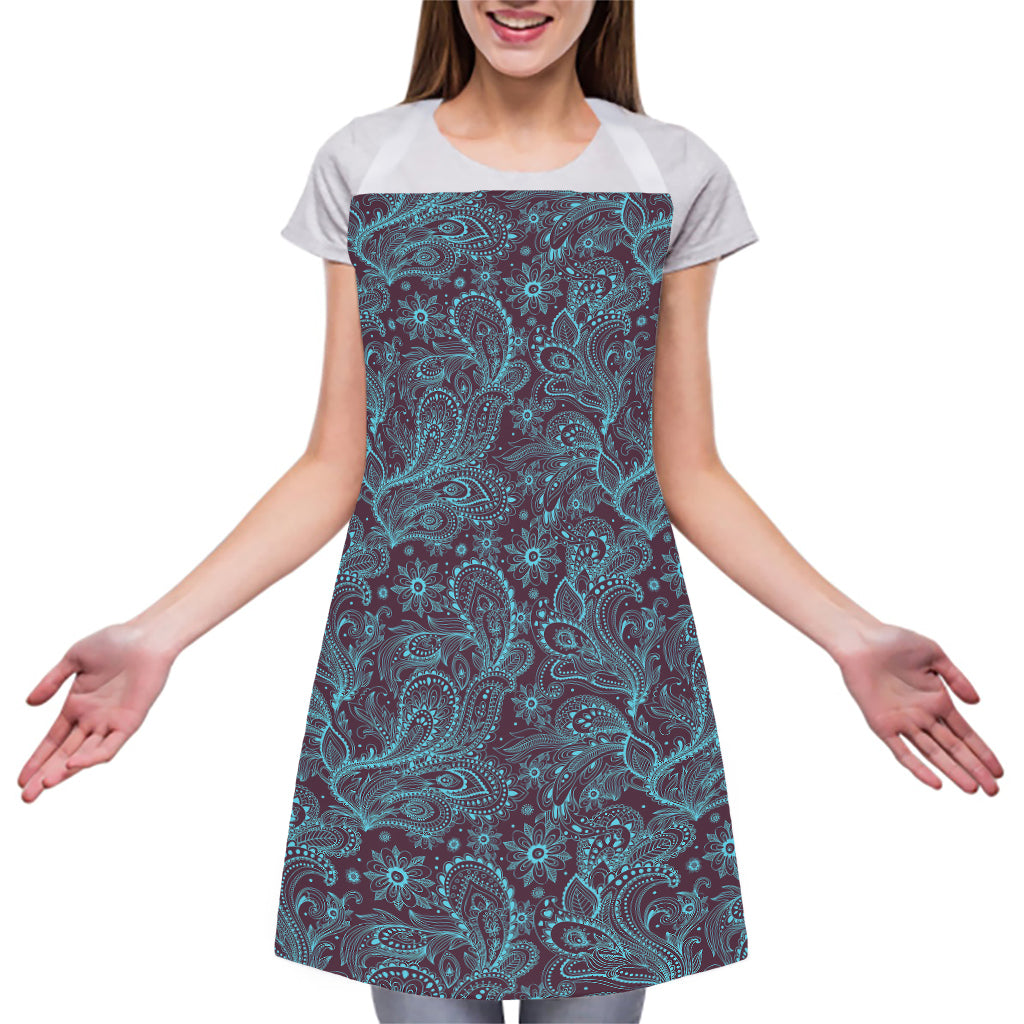 Turquoise Paisley Pattern Print Adjustable Apron