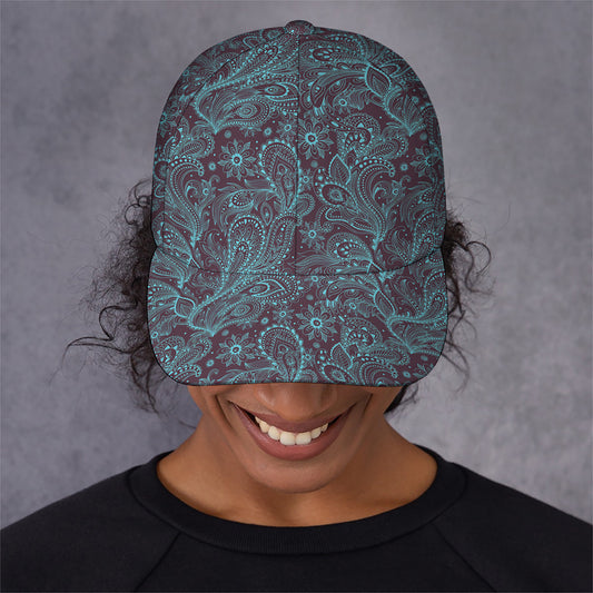Turquoise Paisley Pattern Print Baseball Cap