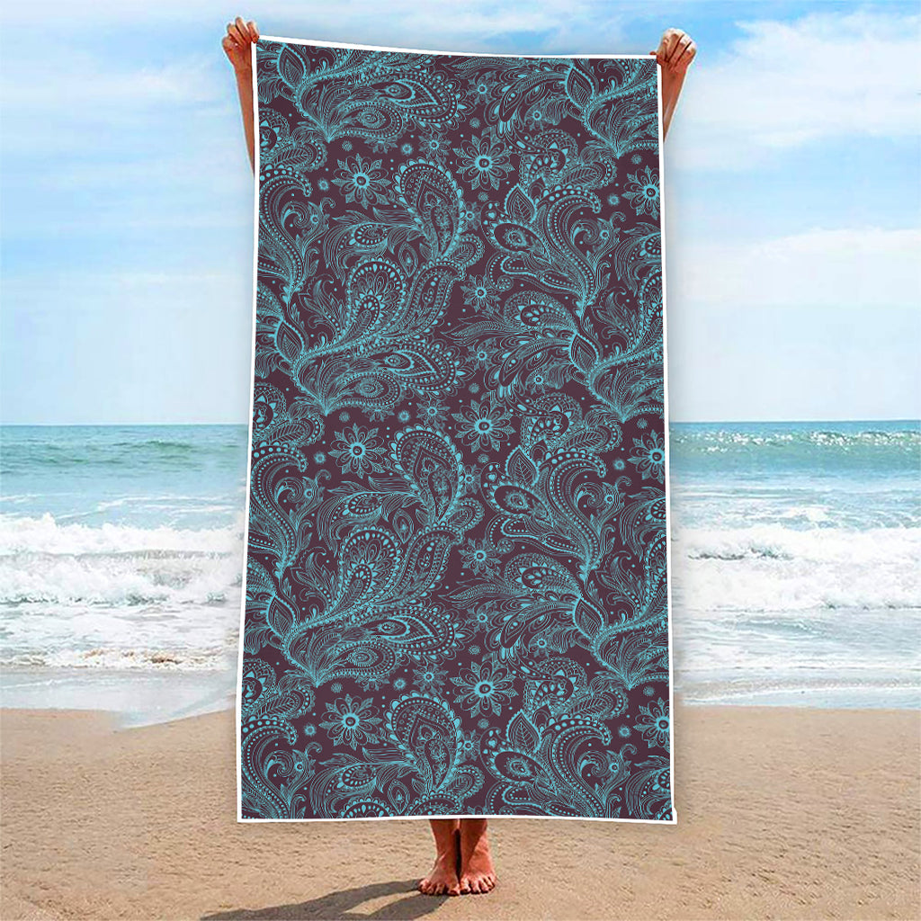Turquoise Paisley Pattern Print Beach Towel