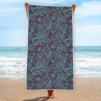Turquoise Paisley Pattern Print Beach Towel