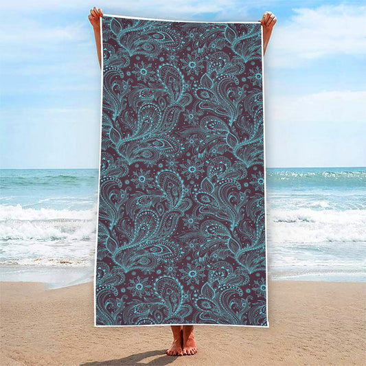 Turquoise Paisley Pattern Print Beach Towel