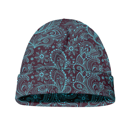 Turquoise Paisley Pattern Print Beanie