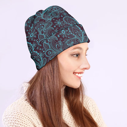 Turquoise Paisley Pattern Print Beanie