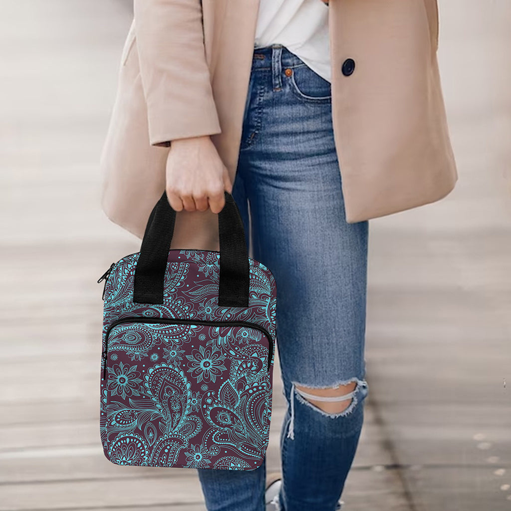 Turquoise Paisley Pattern Print Bible Tote Bag