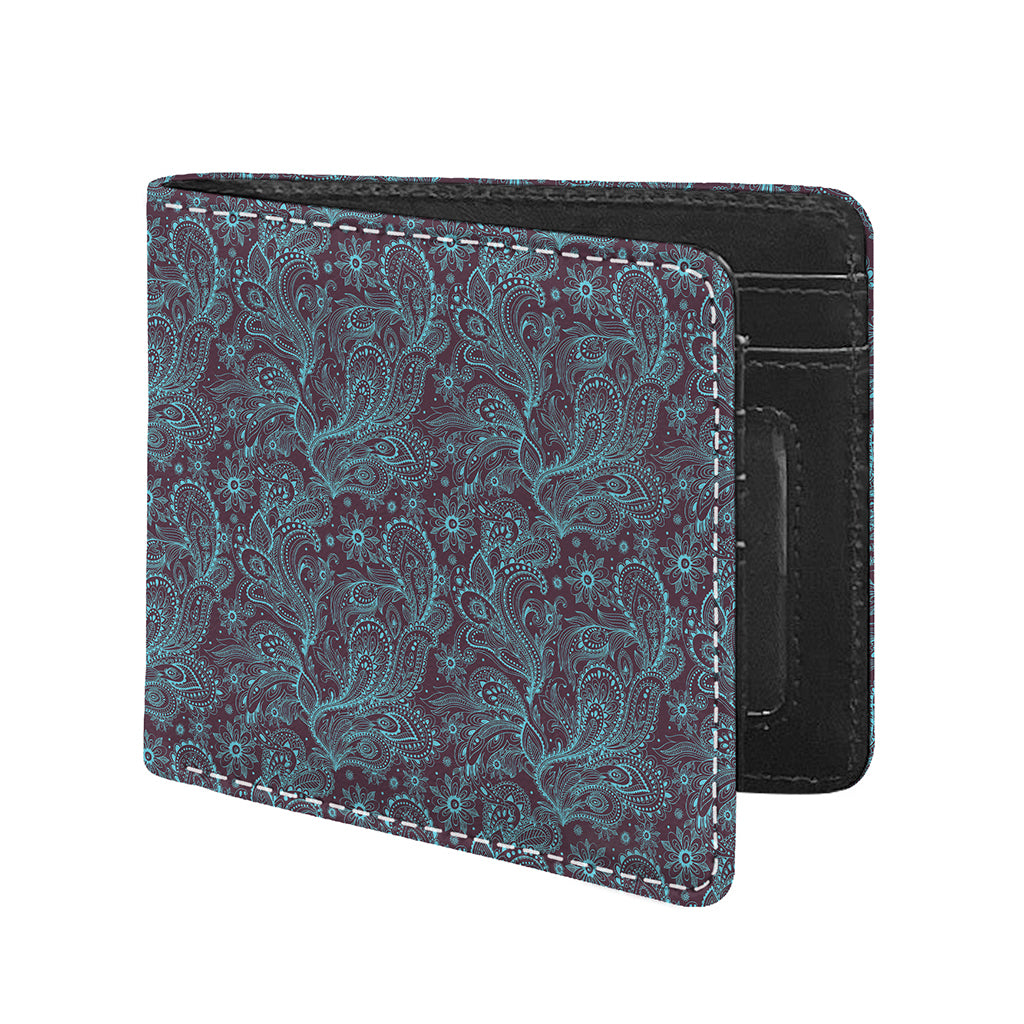 Turquoise Paisley Pattern Print Bifold Wallet