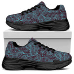 Turquoise Paisley Pattern Print Black Chunky Shoes