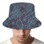 Turquoise Paisley Pattern Print Bucket Hat