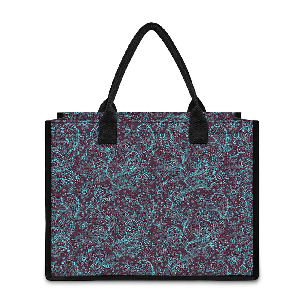 Turquoise Paisley Pattern Print Canvas Tote Bag