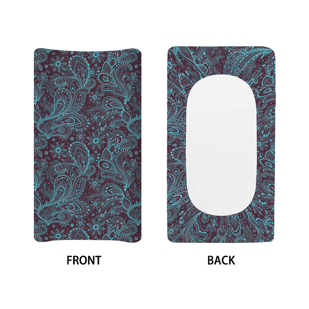 Turquoise Paisley Pattern Print Changing Pad Cover