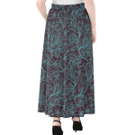 Turquoise Paisley Pattern Print Chiffon Maxi Skirt