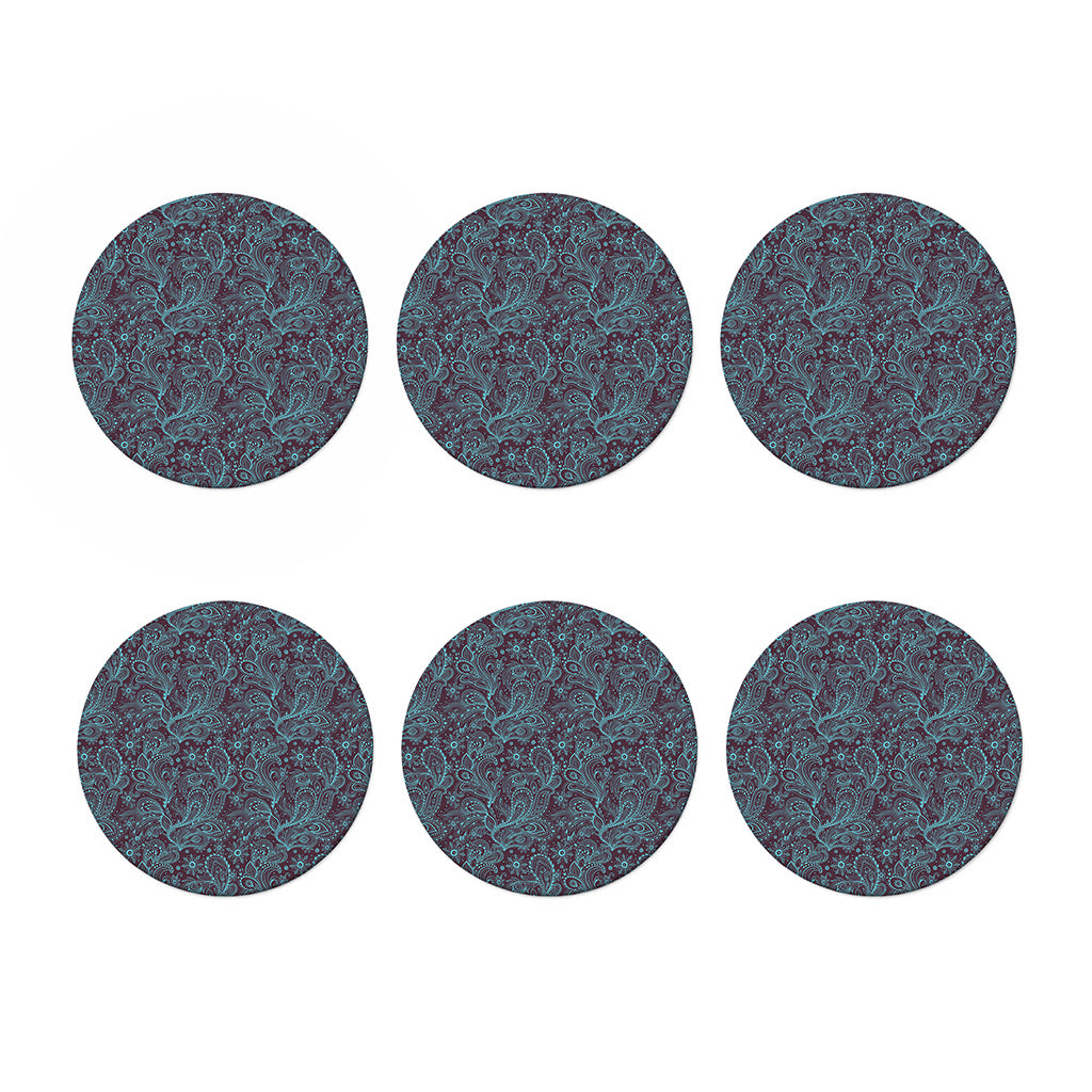 Turquoise Paisley Pattern Print Coaster Set