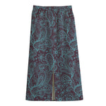 Turquoise Paisley Pattern Print Cotton Front Slit Maxi Skirt