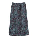Turquoise Paisley Pattern Print Cotton Front Slit Maxi Skirt