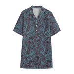 Turquoise Paisley Pattern Print Cotton Hawaiian Shirt