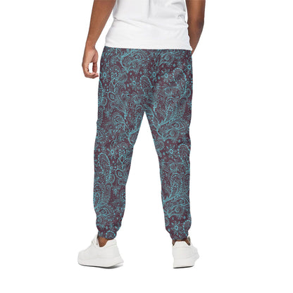 Turquoise Paisley Pattern Print Cotton Pants