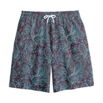 Turquoise Paisley Pattern Print Cotton Shorts