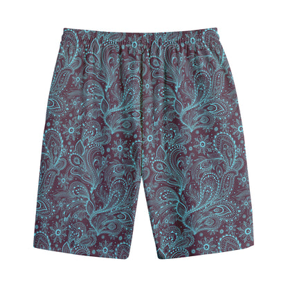 Turquoise Paisley Pattern Print Cotton Shorts