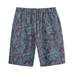 Turquoise Paisley Pattern Print Cotton Shorts