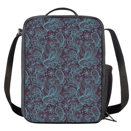 Turquoise Paisley Pattern Print Crossbody Lunch Bag