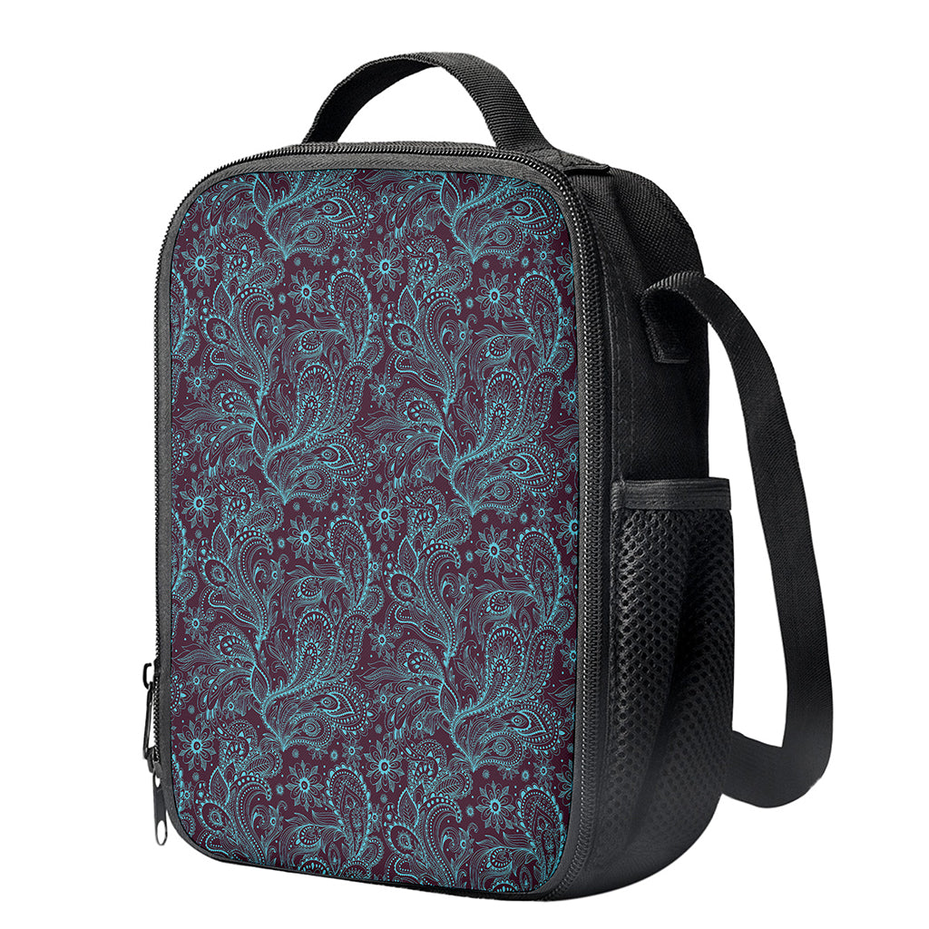 Turquoise Paisley Pattern Print Crossbody Lunch Bag
