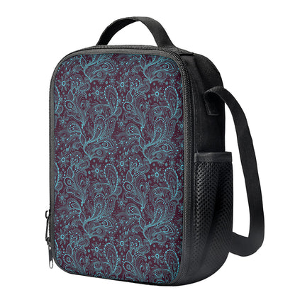 Turquoise Paisley Pattern Print Crossbody Lunch Bag