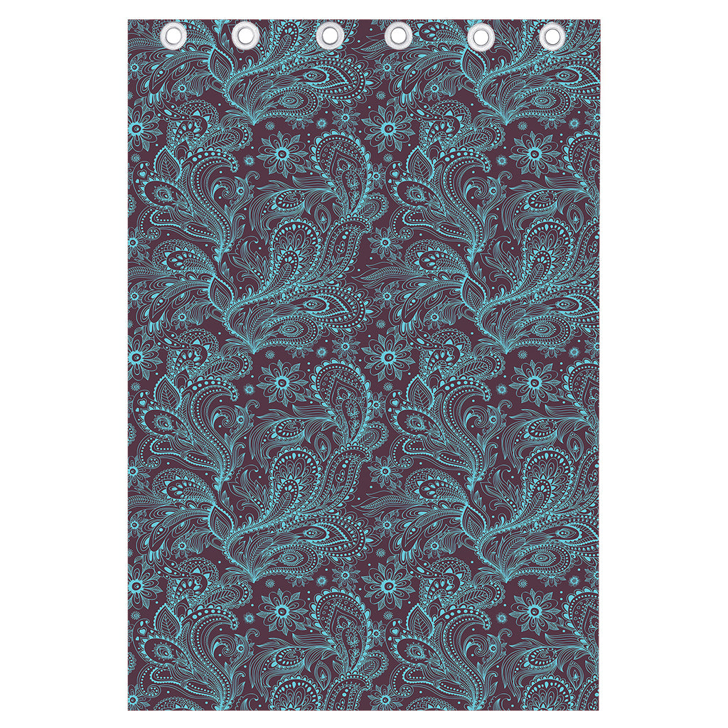 Turquoise Paisley Pattern Print Curtain